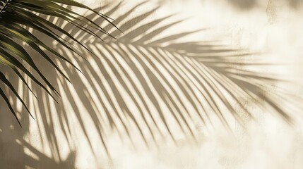 Obraz premium elegant interplay of palm leaf shadows on textured beige wall minimalist composition creates soothing tropical ambiance with subtle depth and organic patterns