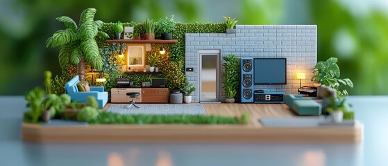 Modern Miniature Living Room with Green Decor