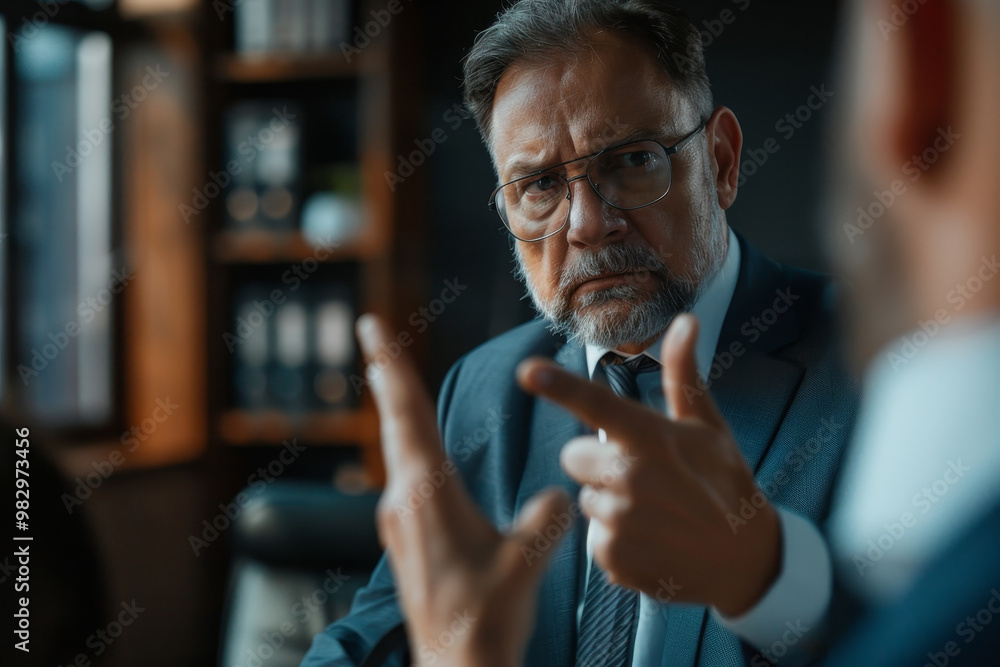Aufkleber a man in a suit is pointing at something while another man looks on