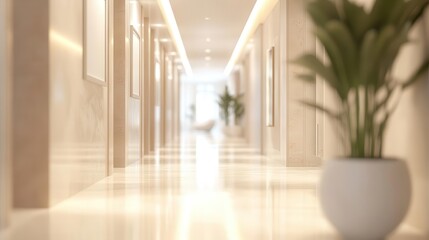 Obraz premium ethereal hospital corridor blurred luxurious clinic interior with soft lighting abstract architectural elements and a sense of calm sophistication in healing spaces