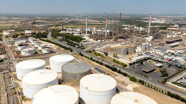 Aerial view of Taranto Steelworks, Italy. The ILVA plant in Taranto is an industrial complex located in the Tamburi district.