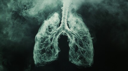 A dark image shows a lung-shaped cloud of toxic smoke, representing the harmful effects of smoking.