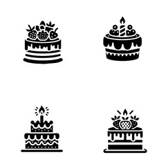 cake icon, cake silhouette, black cake on white background