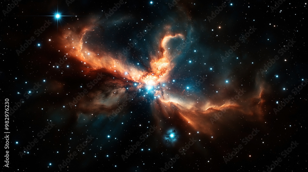 Wall mural an image of a vibrant nebula with colorful interstellar clouds and bright stars in deep space. the n
