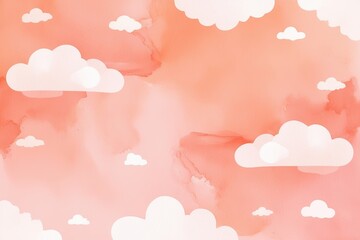 Obraz premium Pastel Peach Watercolor Sky Background with Soft Clouds and Textured Finish