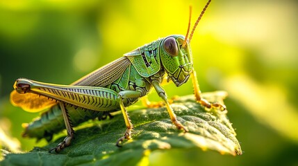A grasshopper rests on a leaf in Lincoln, Nebraska.