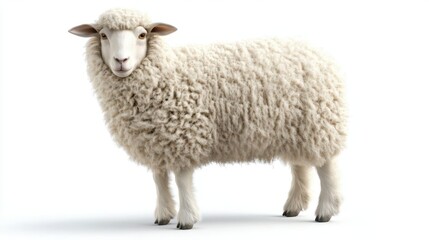 Fototapeta premium fluffy sheep with intricate wool texture isolated on pure white background gentle expression soft lighting enhancing dimensional details mix of photorealistic rendering and artistic enhancement