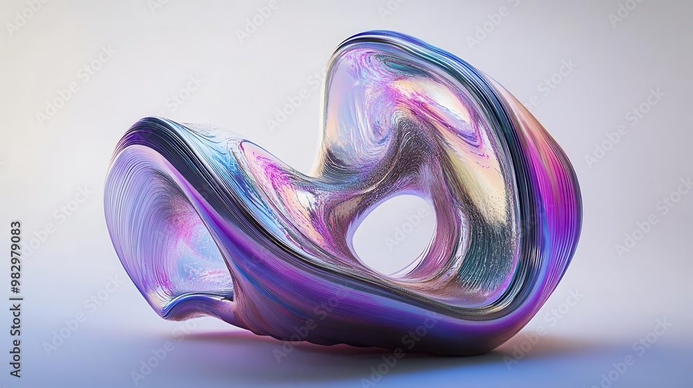 Poster fractalinspired 3d sculpture made of swirling iridescent liquid metal suspended in zero gravity with