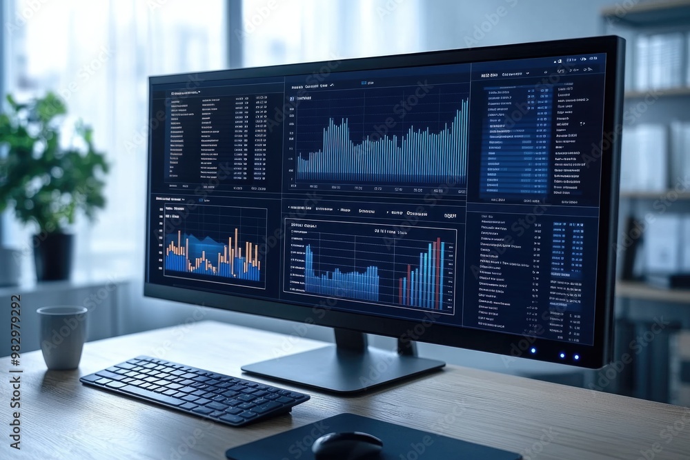 Poster an analyst examines a detailed digital dashboard displaying critical data analytics and trends