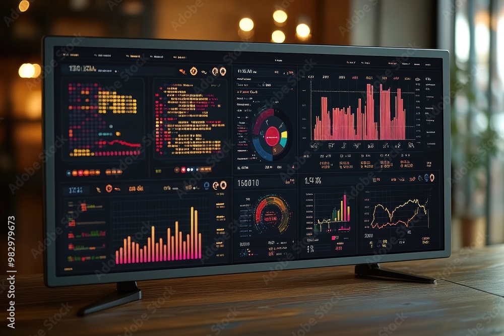 Poster a business intelligence dashboard displays detailed analytics and visual data trends