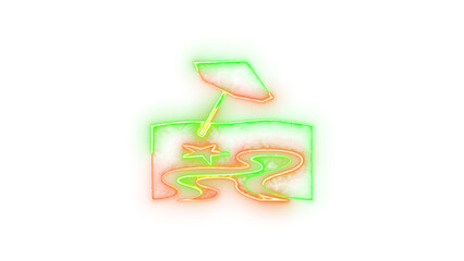 Beach symbol icon neon glow on transparent background brown green color