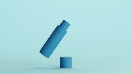 Beauty and skincare foundation bottle blue tube cosmetic product container personal care monochrome pale blue background 3d illustration render digital rendering
