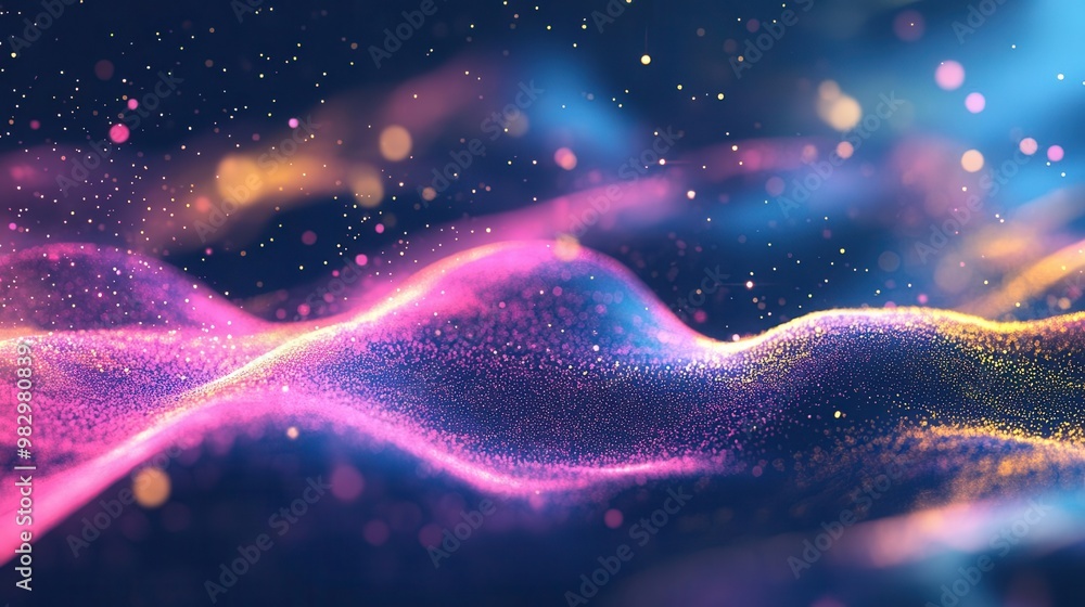 Aufkleber futuristic abstract background with flowing neon energy waves in gold pink and blue dynamic motion b
