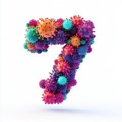 3D number 7 with virus texture realistic modern design, soft lighting, white background