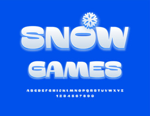 Vector activity logo Snow Games. Glowing Winter Font. Modern Alphabet Letters and Numbers set.