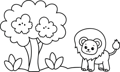 Playful Pals Under the Tree A Coloring Journey with Lion and Elephant





