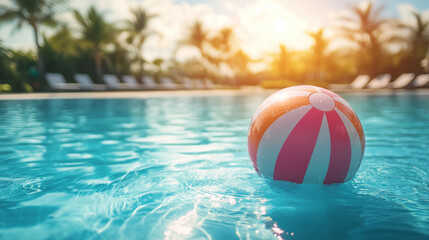 Summer Beach Ball Floating in Luxury Pool

