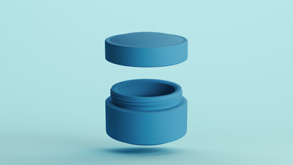 Beauty and skincare moisturiser moisturizer cosmetic product jar personal care blue monochrome pale blue background open jar 3d illustration render digital rendering