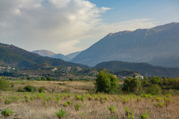 Mountain landscape in Albania. The beautiful summer nature in Europe. Adventure travel in Albania.
