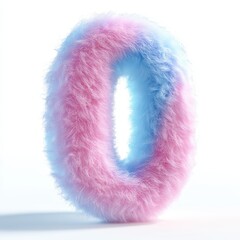3D number 0 with colored cotton candy texture realistic modern design, soft lighting, white background. 