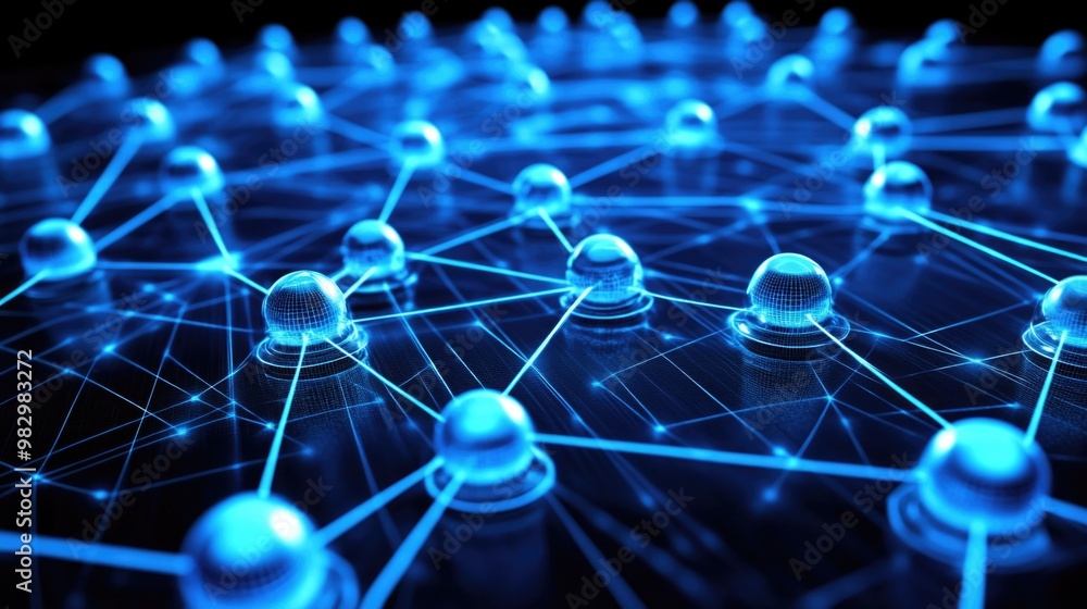 Poster the composition showcases an intricate network of glowing nodes connected by luminous lines