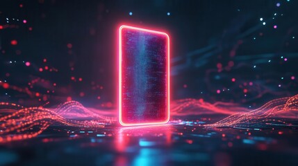 futuristic communication concept glowing neon phone icon hovers in dark space emitting pulsating waves abstract digital background with flowing data streams and connection nodes