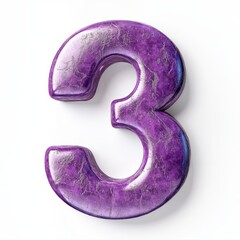 3D number 3 with purple texture realistic modern design, soft lighting, white background. 