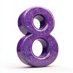 3D number 8 with purple texture realistic modern design, soft lighting, white background. 