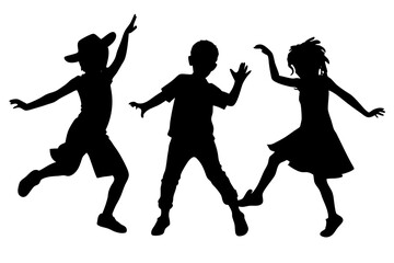 Children dancing silhouette set on white background. hip-hop, house dance, dancing people of vector silhouette.