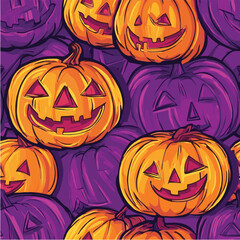 Seamless pattern of cute Halloween pumpkins