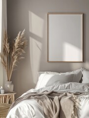 Modern Interior Mock-Up Frame in Stylish Scandinavian Bedroom