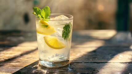 Refreshing Lemonade with Mint: Summer Drink in Dappled Sunlight
