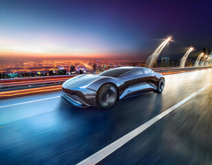 Naklejka premium Electric car on the road