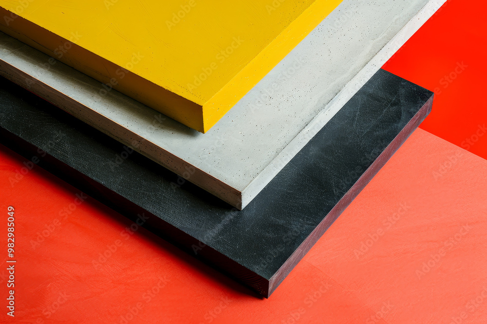 Poster A stack of four different colored concrete blocks on top of each other