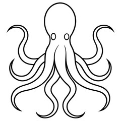 Elegant Black Line Octopus on White Canvas