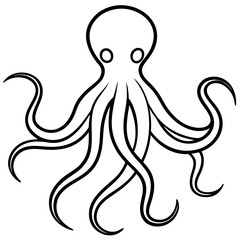Elegant Black Line Octopus on White Canvas