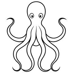 Elegant Black Line Octopus on White Canvas