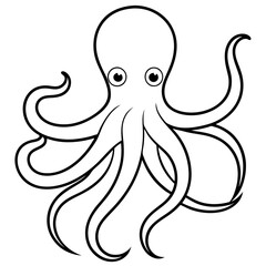 Elegant Black Line Octopus on White Canvas
