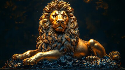 Golden Lion Statue in Dramatic Pose