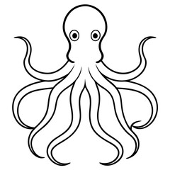 Elegant Black Line Octopus on White Canvas