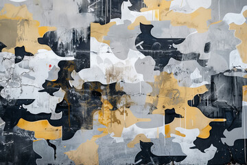 Fototapeta premium A painting of a camouflage pattern with a red dot in the middle