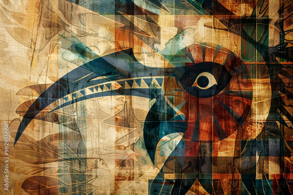 Poster A colorful bird with a long beak is the main focus of the image