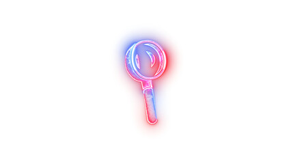Magnifying glass symbol icon neon glow on transparent background blue red color