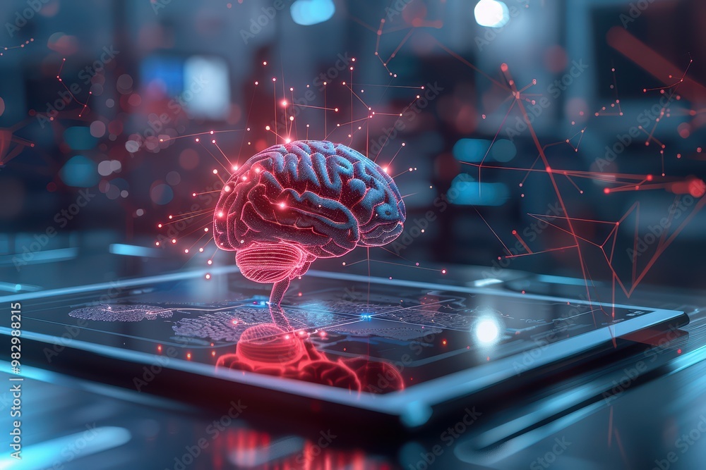 Aufkleber a futuristic representation of a brain hologram on a digital interface, symbolizing artificial intel
