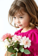 Naklejka premium Little Girl Holding Flowers