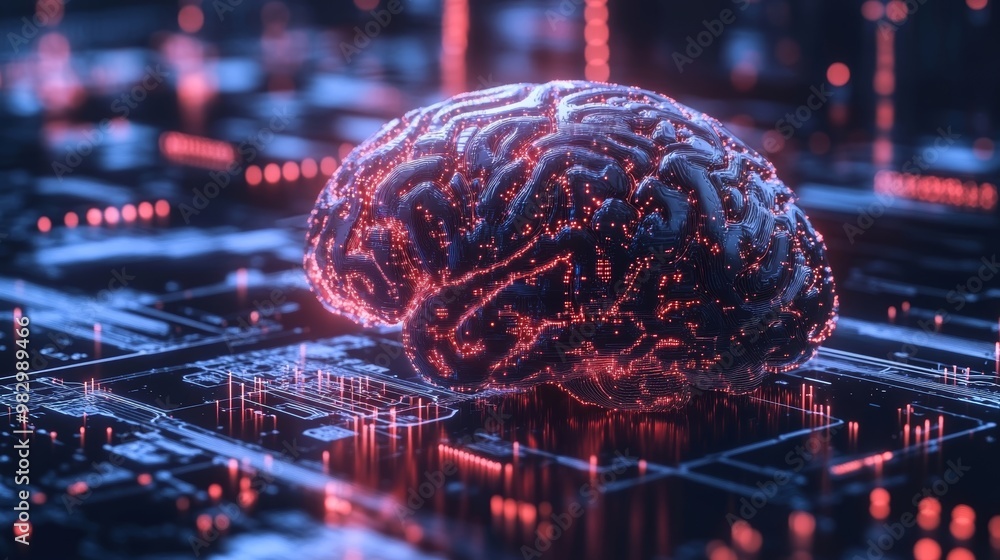 Poster digital brain on circuit board