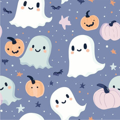 seamless vector pattern of Cute ghosts and bats in pastel colors