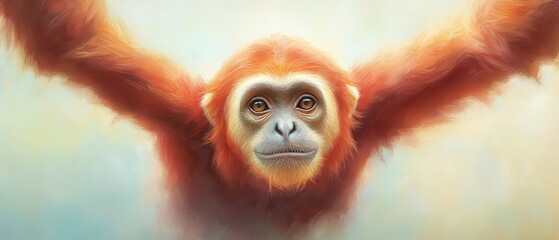 Naklejka premium A monkey with a big orange face is looking at the camera