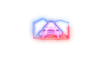 Railway track symbol icon neon glow on transparent background blue red color