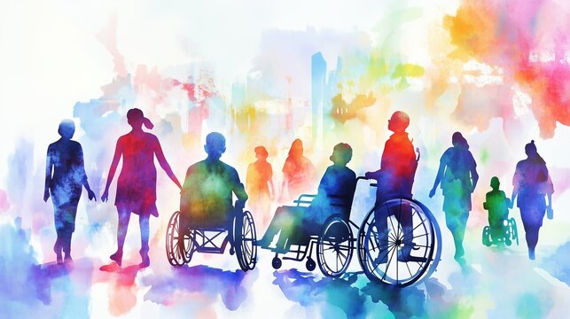International Day of Persons with Disabilities. 
A colourful poster design. 
Colourful art watercolour painting.